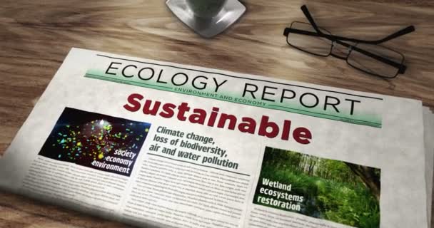 Βιώσιμη Πράσινη Βιομηχανία Και Οικολογική Τεχνολογία Καθημερινή Εφημερίδα Στο Τραπέζι — Αρχείο Βίντεο