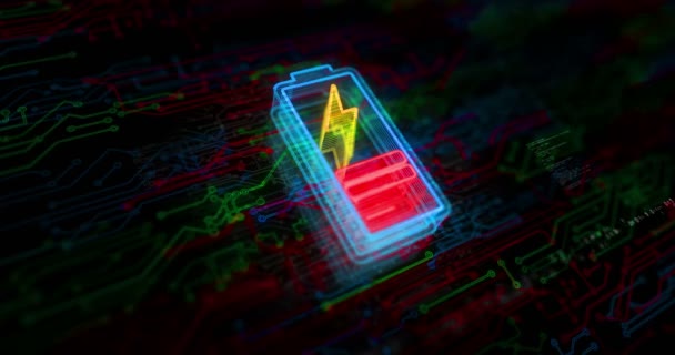 Bateria Carregamento Energia Recarregar Poder Colorido Símbolo Conceito Rede Tecnologia — Vídeo de Stock