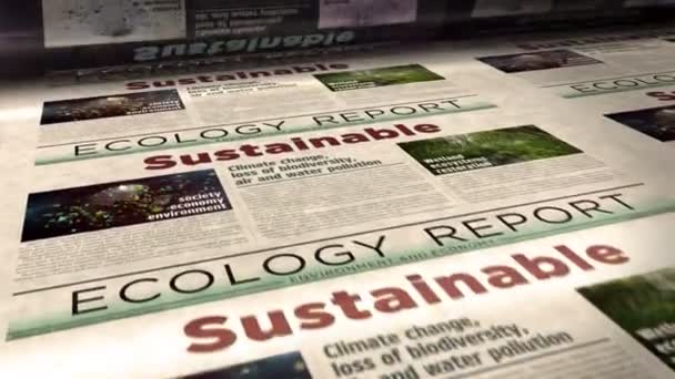 可持续的绿色工业和生态友好技术每日新闻报纸滚动印刷 摘要概念复古标题3D无缝环路 — 图库视频影像