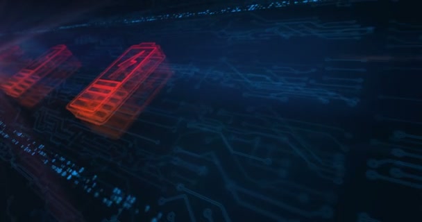Elektrik Yükleme Güç Hologramının Sembolü Elektronik Devre Arka Planında Görünüyor — Stok video