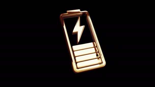 Energia Carregamento Bateria Poder Recarga Conceito Símbolo Brilho Metal Dourado — Vídeo de Stock