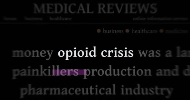 Opioidkrisen Opierar Epidemiska Och Smärtstillande Missbruksrubriker Internationella Medier Abstrakt Koncept — Stockvideo