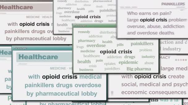 Krize Opiátů Opiuje Epidemii Zneužívání Léků Proti Bolesti Objevují Obrazovce — Stock video