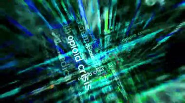 Opioid krizi, medyada salgın ve ağrı kesici bağımlılığını manşetlere taşıdı. Soyut konsept döngü gösterir. Ekranlar arasında uçma efekti pürüzsüz ve döngülü 3d.