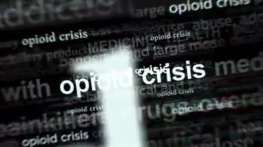 Opioid krizi uluslararası medyada salgın ve ağrı kesici istismarı manşetlerine çıktı. Gürültü görüntüleme döngüsündeki haber başlıklarının soyut konsepti. TV arıza efekti pürüzsüz ve döngülü.