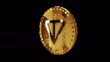 Toncoin TON şifreleme altın sikkesi retro piksel mozaik 80 'ler tarzında. Dönen altın metal döngüsü soyut kavram. 3B döngü kusursuz döngü.