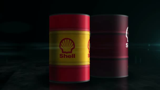 Poznan Polônia Outubro 2023 Shell Oil Oil Fuel Barrels Row — Vídeo de Stock