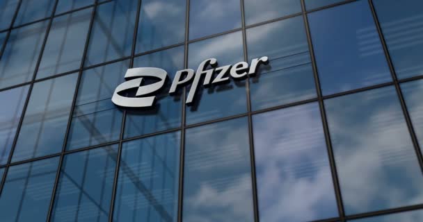 New York New York Oktober 2023 Pfizer Incorporation Huvudkontor Glasbyggnad — Stockvideo
