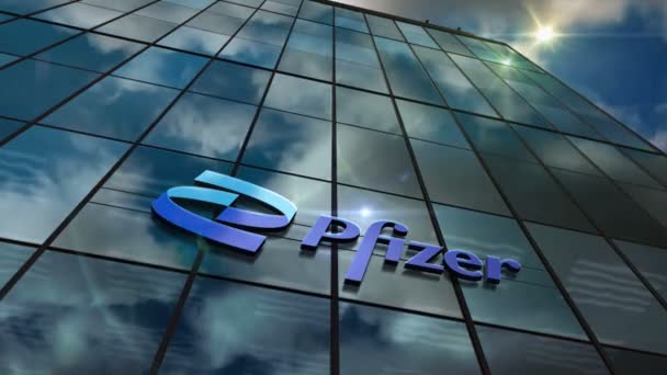 New York New York Oktober 2023 Pfizer Incorporation Högkvarter Glasbyggnad — Stockvideo