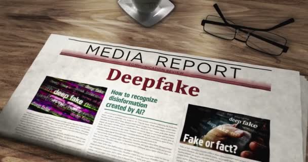 Deepfake Desinformación Noticias Falsas Desinformación Diario Mesa Titulares Noticias Concepto — Vídeo de stock