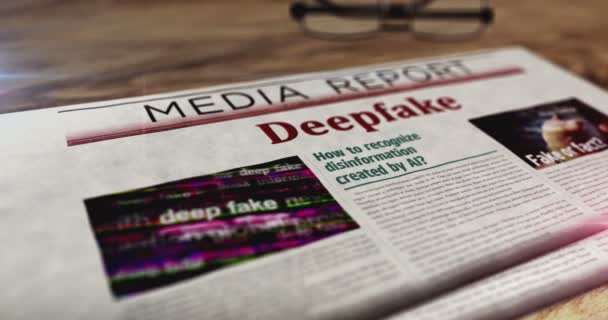 Deepfake Desinformation Fake News Und Desinformation Tageszeitung Auf Dem Tisch — Stockvideo