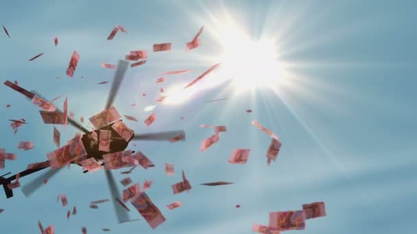 西非非洲金融共同体法郎 尼日尔 塞内加尔 直升机投放Xof钞票 抽象的3D概念 通货膨胀 货币印刷 金融和量化宽松 — 图库视频影像