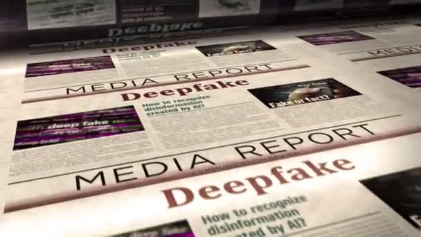 Deepfake Dezinformace Falešné Zprávy Dezinformace Denní Tisk Novinových Rolí Abstraktní — Stock video