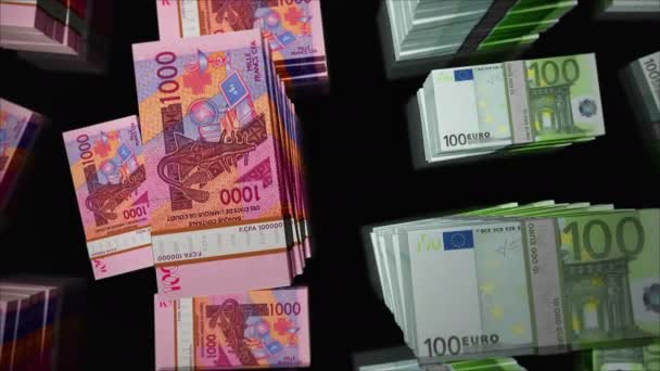 Euro Oeste Africano Cfa Franc Troca Moeda Pacote Notas Papel — Vídeo de Stock