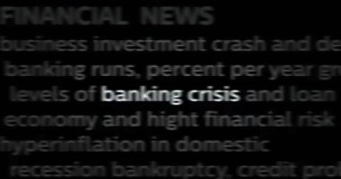 Bankacılık krizi enflasyon durgunluğu ve ekonomi uluslararası medyada manşet oldu. Gürültü görüntüleme döngüsündeki haber başlıklarının soyut konsepti. TV arıza efekti pürüzsüz ve döngülü.