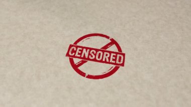 Sansürlenmiş pul ve el damgası çarpışma animasyonu. Yetişkinler için sınırlandırılmış sadece 3 boyutlu kavram.