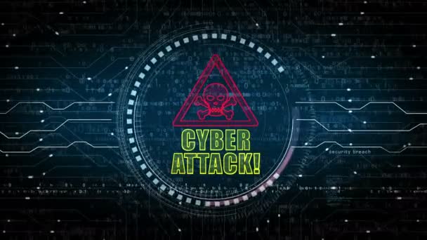 Cyber Támadás Hacker Vírus Hálózati Biztonsági Rés Szimbólum Elvont Digitális — Stock videók