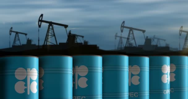Познань Польша Октября 2023 Года Нефтяные Петролеумные Топливные Бочки Opec — стоковое видео