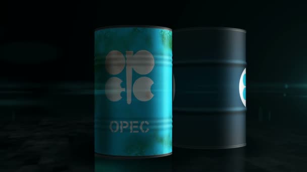ポズナン ポーランド 2023年10月24日 Opec石油燃料バレルのコンセプト 石油輸出国 輸出関連産業用金属容器を生産する石油 — ストック動画