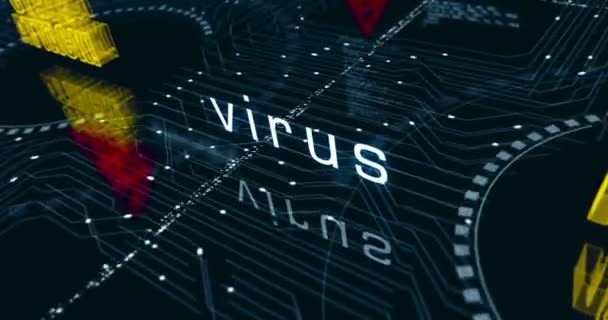Cyber Támadás Hacker Vírus Hálózat Biztonsági Rés Figyelmeztető Szimbólum Elvont — Stock videók