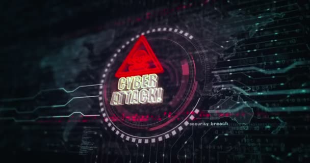 Ciberataque Piratería Seguridad Red Virus Brecha Símbolo Alerta Abstracto Concepto — Vídeo de stock