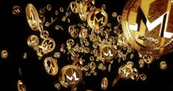 莫内罗Xmr加密货币分离飞行之间的金币背景 旋转的黄金金属硬币循环抽象概念模式 可浏览和无缝3D动画 — 图库视频影像