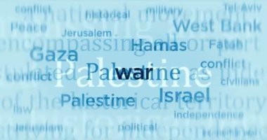 İsrail Hamas Filistin savaş krizi. Haber başlıkları uluslararası medya soyut kavram döngüsü. Kusursuz ve döngülü 3D canlandırma.