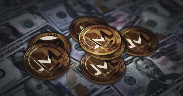 Monero Xmr Kriptovaluta Aranyérme Dollárbankjegyek Felett Crypto Valuta Amerikai Bankjegy — Stock videók