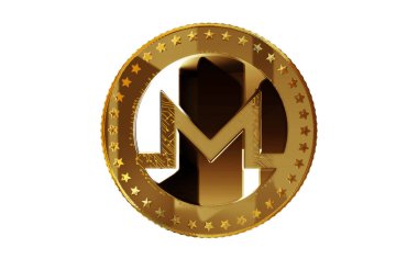 Monero XMR kripto para birimi yeşil ekran arka planında altın madeni parayı izole etti. Soyut konsept 3d illüstrasyon.