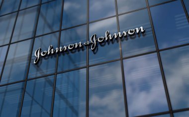 New Brunswick, New Jersey, 1 Kasım 2023 Johnson ve Johnson Şirketi 'nin cam bina konsepti. Eczacılık şirketinin ön cephedeki logosu 3 boyutlu illüstrasyon..