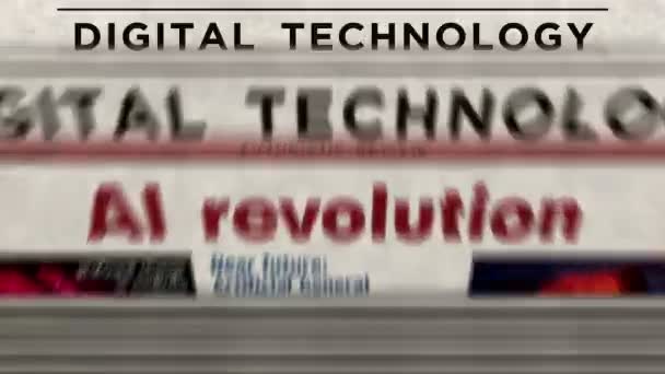 Yapay Zeka Teknolojisi Yeniliği Günlük Gazete Baskısı Soyut Konsept Retro — Stok video