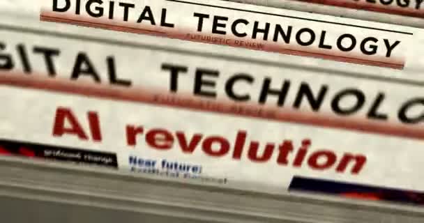 Revolution Kunstig Intelligens Teknologi Innovation Daglige Nyheder Avis Udskrivning Abstrakt – Stock-video