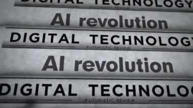 Yapay zeka teknolojisi yeniliği klasik haber ve gazete baskısı. Soyut konsept retro başlıklar 3d.