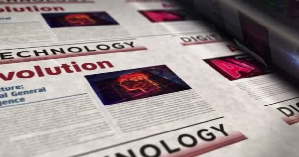 Революція Технології Штучного Інтелекту Інновації Щоденний Газетний Рулонний Друк Абстрактна — стокове відео