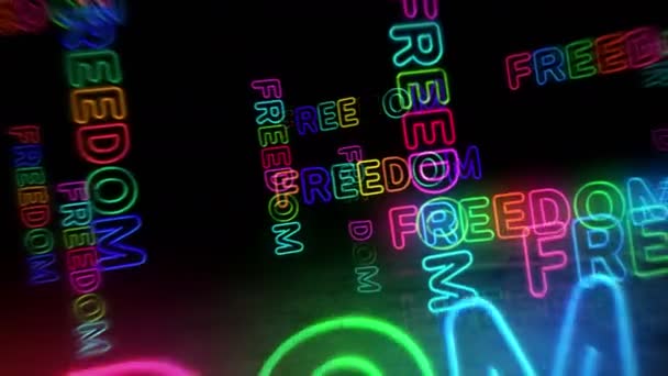 Özgürlük Neon Sembolü Renkli Ampuller Özgürlük Başarı Kusursuz Geri Dönüşümsüz — Stok video