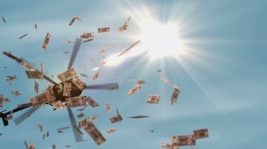 Guatemala Quetzal Banknotları helikopter parası düşüyor. GTQ 100 soyut 3d enflasyon, para basma, finans, ekonomi, kriz ve niceliksel kolaylaşma kavramı.