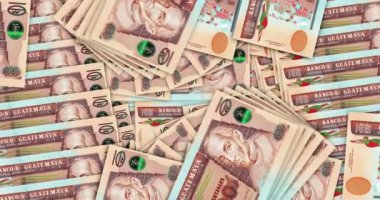Guatemala Quetzal banknotları nakit fan mozaik mozaik döngüsünde. GTQ 100 banknotları. Soyut banka, finans, ekonomi kusursuz ve döngülü dekoratif tasarım arka planı kavramı.