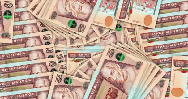 Billetes Quetzales Guatemala Bucle Patrón Mosaico Abanico Efectivo Billetes Gtq — Vídeo de stock