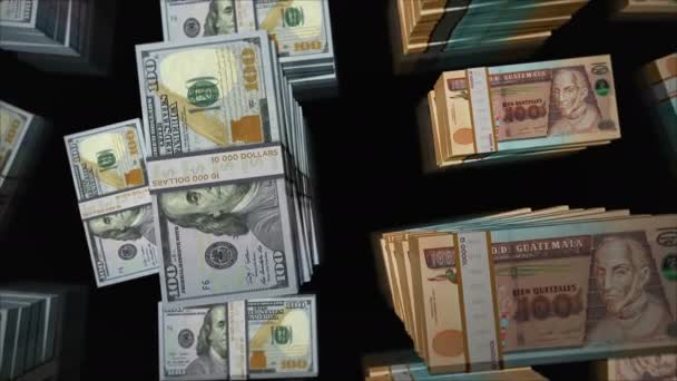 Dólar Americano Guatemala Quetzal Cambio Moneda Paquete Billetes Concepto Comercio — Vídeos de Stock