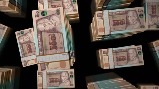 Guatemala Dinero Quetzal Paquete Dinero Bucle Vuelo Sobre Billetes Gtq — Vídeo de stock