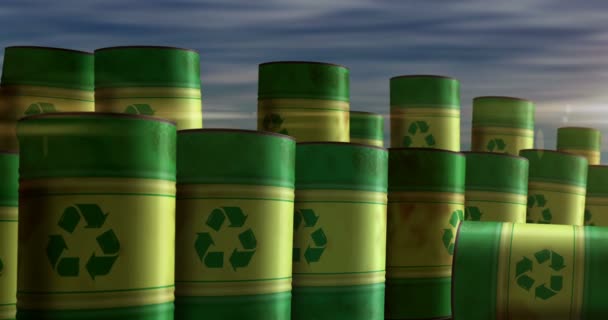 Recycling Ökologie Mehrwegtonnen Konzept Grüne Umwelt Und Recycling Industrieller Metallbehälter — Stockvideo