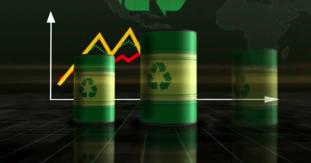 Recyclage Écologie Réutiliser Des Barils Sur Carte Croissance Environnement Vert — Video