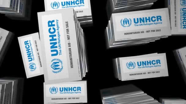 Познань Польша Ноября 2023 Года Пакет Гуманитарной Помощи Unhcr Гуманитарная — стоковое видео