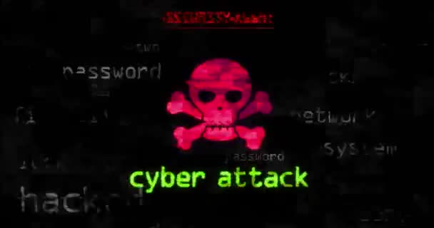 Cyber Támadás Koponya Szimbólum Technológia Hurok Koncepció Absztrakt Hírek Hibaelhárítókon — Stock videók