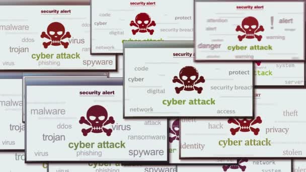 Cyber Támadás Koponya Szimbólum Felugrik Ablakok Zökkenőmentes Hurok Koncepció Absztrakt — Stock videók