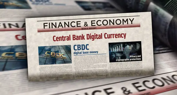 CBDC Central Bank Digital Currency and crypto money vintage news and newspaper printing. Abstract concept retro headlines 3d illustration.