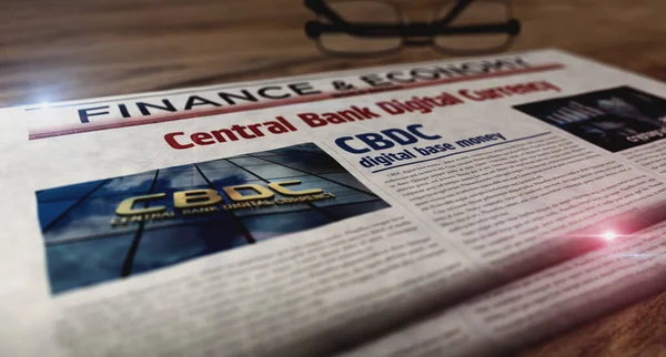 CBDC Central Bank Digital Currency and crypto money vintage news and newspaper printing. Abstract concept retro headlines 3d illustration.