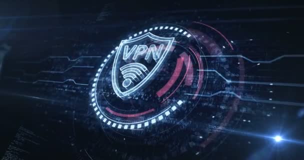 Vpn仮想プライベートネットワーク通信シンボルデジタルコンセプト サイバー技術とコンピュータ背景抽象3Dアニメーション シームレスでループ可能 — ストック動画