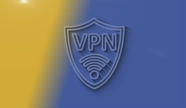 VPN, doğal gölgeli sanal ağ iletişim sembolü. Siber teknoloji ikonu soyut konsept. 3d ışık ve gölge nesne illüstrasyonu.