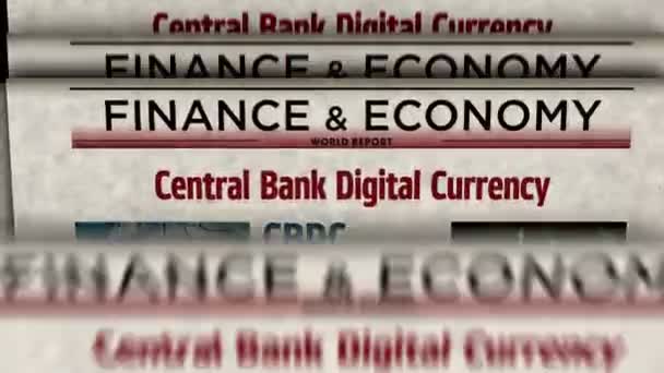 Cbdc中央銀行デジタル通貨と暗号通貨のヴィンテージニュースと新聞の印刷 抽象概念 レトロヘッドライン — ストック動画